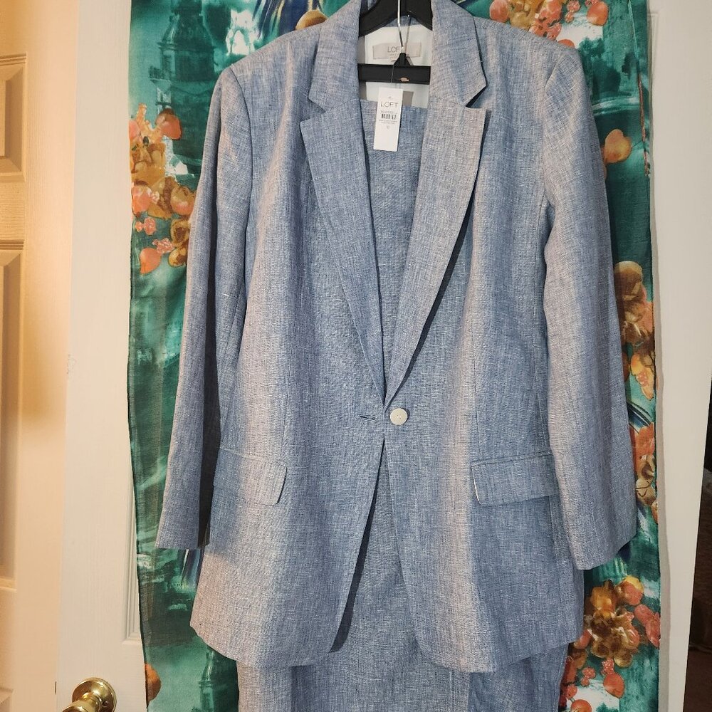 LOFT New w/Tag 100% LINEN Set: Jacket, Skirt, Shorts-3 Items size-18 Gray/blue